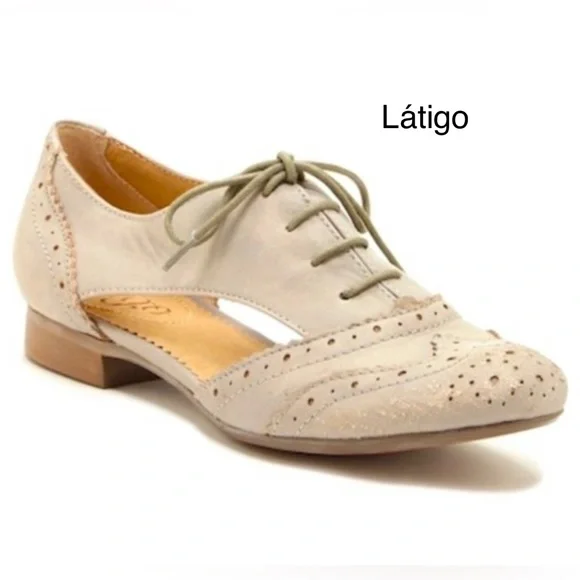 Latigo with Anthropologie Firefly cutout oxford lace ups size 9 1/2 beige - Picture 2 of 10